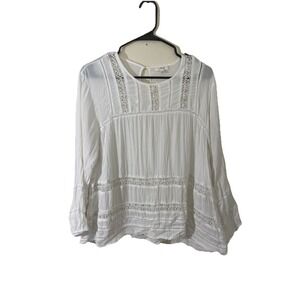 Wilfred White Crepe Lace‎ Inlet A Line Boho Peasant Tunic L Modal Lagenlook